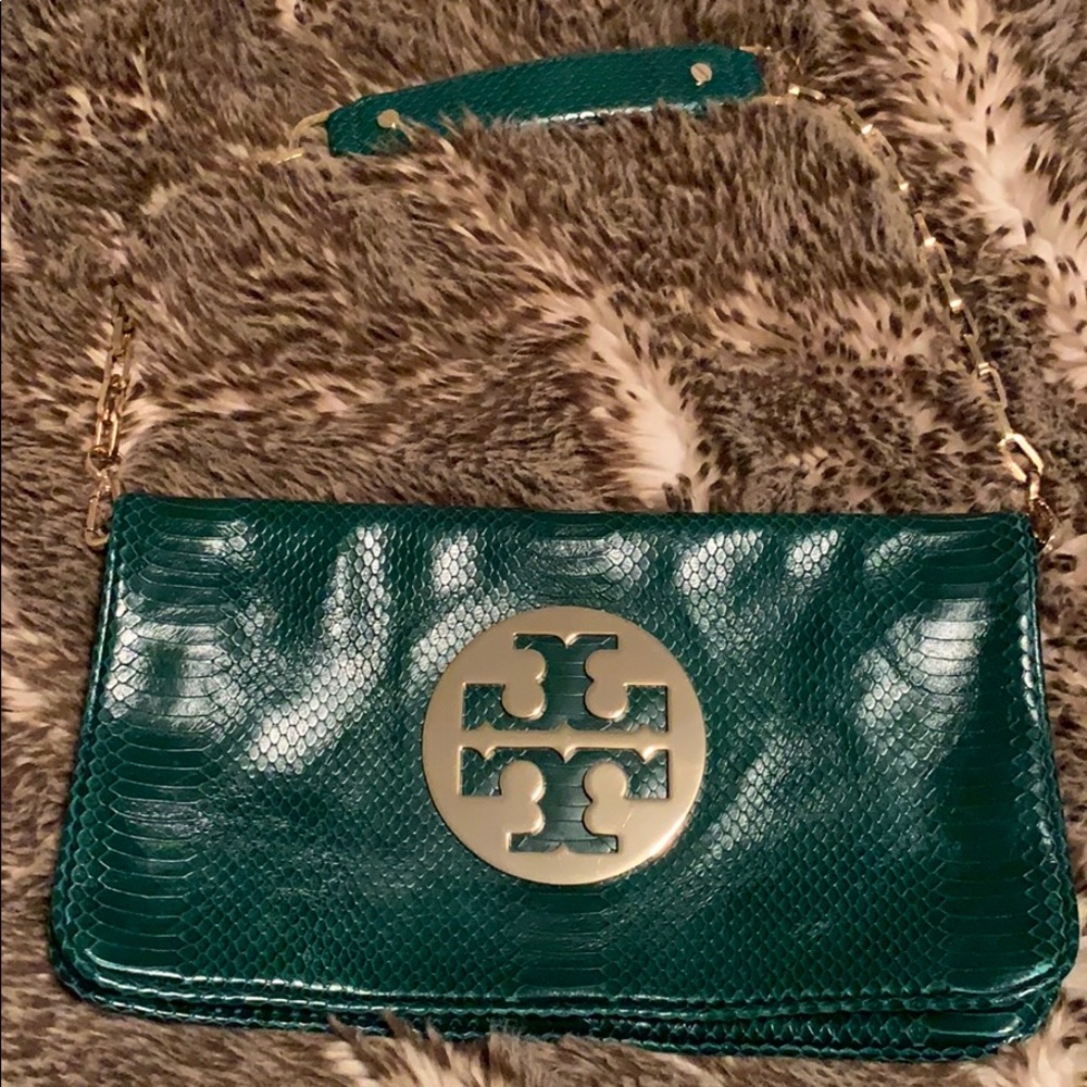 Authentic Tory Burch emerald green snakeskin bag